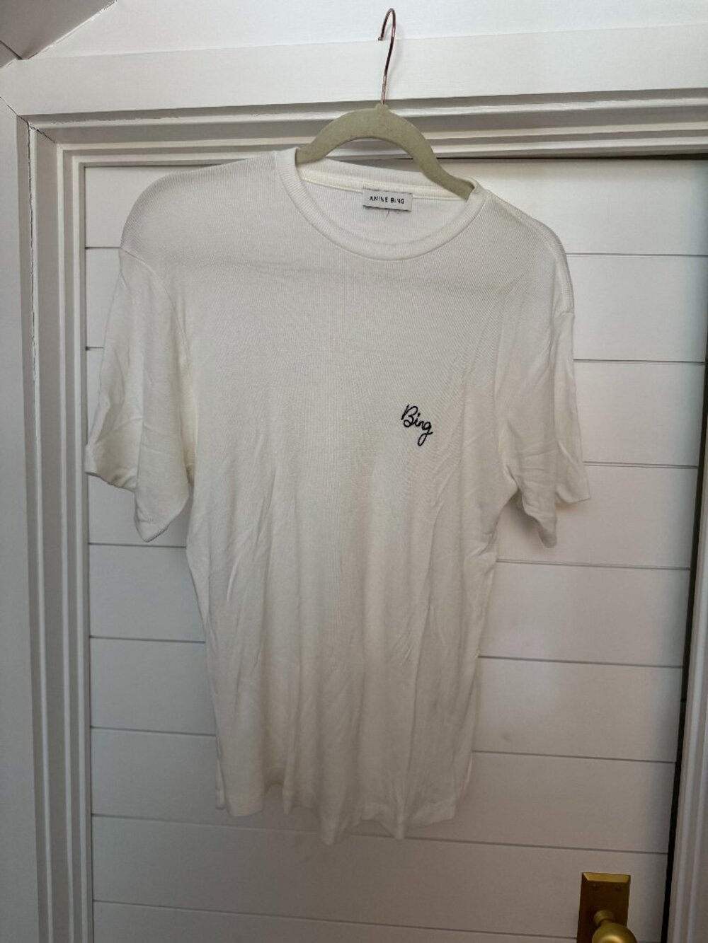 Anine Bing White Ribbed Tee (M)
